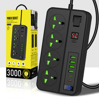 Multiprise universelle avec prises USB et Type-C, 13A, 11-265V, 4 prises AC, coque ignifuge, rallonge de 2m, multiprise