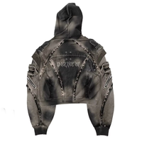 Veste pour homme DiZNEW, mode Y2k personnalisée, fermeture éclair en métal, taille plus, veste en jean délavée avec capuche