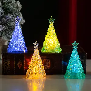 Arbre de Noël LED coloré allume un mini arbre lumineux en acrylique, décorations changeantes de couleur à l'intérieur, vacances pour table de chambre à coucher