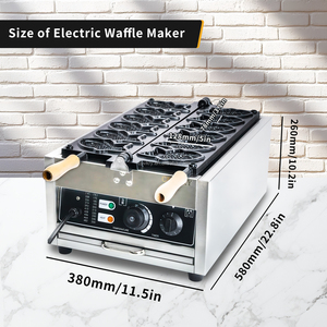 Thương Mại Thép Không Gỉ 6Pcs Taiyaki Cá Waffle Nhà Sản Xuất Không Dính Teflon Lớp Phủ 50-300 ℃/122-572 ℉ Có Thể Điều Chỉnh Snack Máy - Product Image 5