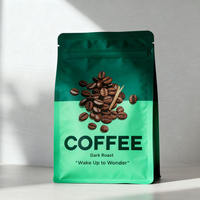 Sachet Doypack pour grains de café de qualité alimentaire, à huit soudures, en MOPP, PE et feuille d'aluminium, avec valve, fermeture éclair, thermoscellable et impression sérigraphique