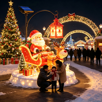Décoration de Noël en fibre de verre, traîneau du Père Noël et rennes, lanterne solaire LED en acier inoxydable