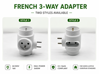 Adaptador de Corriente Francés en Forma de T, Elegante, de 3 Vías, con 2 Tomas Tipo E y Enchufe Europeo para Encimeras de Baño
