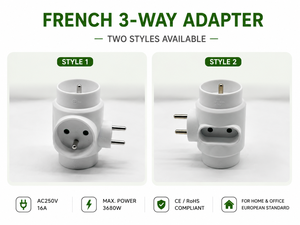 Adaptador de Corriente Francés en Forma de T, Elegante, de 3 Vías, con 2 Tomas Tipo E <span class=keywords><strong>y</strong></span> Enchufe Europeo para Encimeras de Baño - Product Image 2