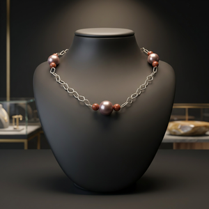 Collier élégant en perles d'eau douce avec chaîne en argent 925, design géométrique classique, unisexe, à porter au quotidien - Product Image 3