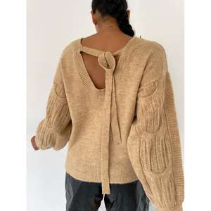 Suéter de Punto Casual Estilo Coreano con Cuello de Lazo, Suave, Largo o Corto, para Otoño o Invierno, con Estampado de Logotipo Frontal - Product Image 4