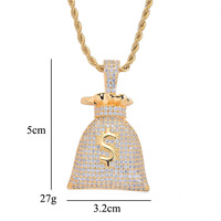 Collier Pendentif Sac d'Argent en Strass Or Rose Argenté Doré pour Hommes Femmes Hip Hop Iced Out Bling Bijoux