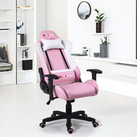 Chaise de jeu JR RACING pour enfants, design moderne 2024, pivotante à 180 degrés, rose, hauteur réglable, base à cinq étoiles, en cuir PU