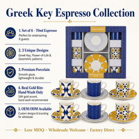 Ensemble de 6 tasses et soucoupes à café expresso en céramique dorée de luxe, ensembles de tasses et soucoupes à thé en porcelaine à motifs floraux, cadeau personnalisé avec logo, vente en gros