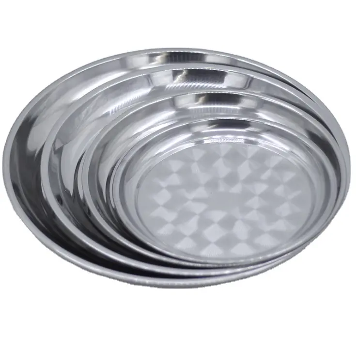 Popular Thailand Style Round Deep Plates Stainless Steel Fruit Serving Tray