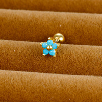 Boucles d'oreilles en pierre artificielle bleue pour femmes 20G en acier inoxydable bohème fleur serpent Cartilage boucle d'oreille Piercing bijoux