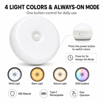 Veilleuse rechargeable à détecteur de mouvement ABS, LED PIR à intensité variable, dégradé RGB, base magnétique, chargement Type-C, blanc chaud, moderne, pour chambre à coucher