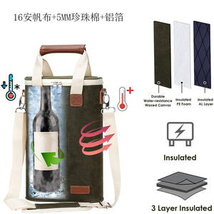 Bolsa de Transporte para Vino, Bolsa Térmica para 2 Botellas, Bolsa de Lona Encerada para Viaje, Bolsa de Transporte para Vino con Correa para el Hombro - Product Image 5