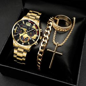 Ensemble de montres à quartz pour hommes en gros avec bracelet en acier inoxydable et collier pendentif – Montre de style professionnel et tendance - Product Image 6