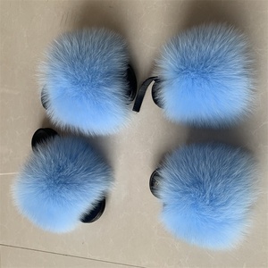 Pantoufles en fourrure de <span class=keywords><strong>renard</strong></span> véritable, pour enfants et adultes, style maman et moi, tendance, nouvelle collection - Product Image 1