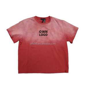 Oversized <b>Tie</b>-Dye T-Shirt Short Sleeve O-<b>Neck</b> Cotton Casual Wear With Logo Print Unisex Red Gradient Style - Product Image 3