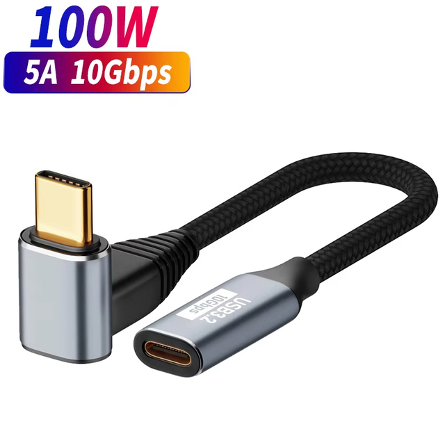 90 Degree USB 3.1 Gen 2 Type C Cable USB C Extension Cable PD 100W Data Charger USBC 0.5m 1m 2m 3m 4K Video Cord