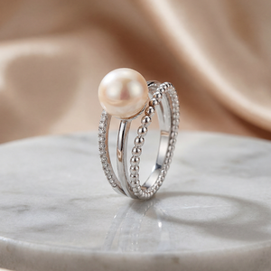 Freshwater Pearl <b>Ring</b> S925 Silver Jewelry Multi Row Beaded Zircon <b>Adjustable</b> <b>Ring</b> For Women Wholesale - Product Image 2