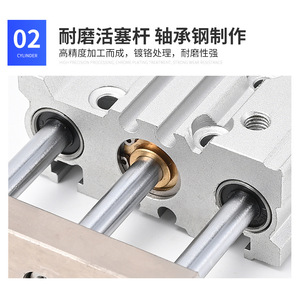 Cilindro Neumático de Tres Ejes Mgplj, Carrera de 16 mm, Cuerpo de Aluminio de 50 mm con Varilla Guía Ajustable - Product Image 3