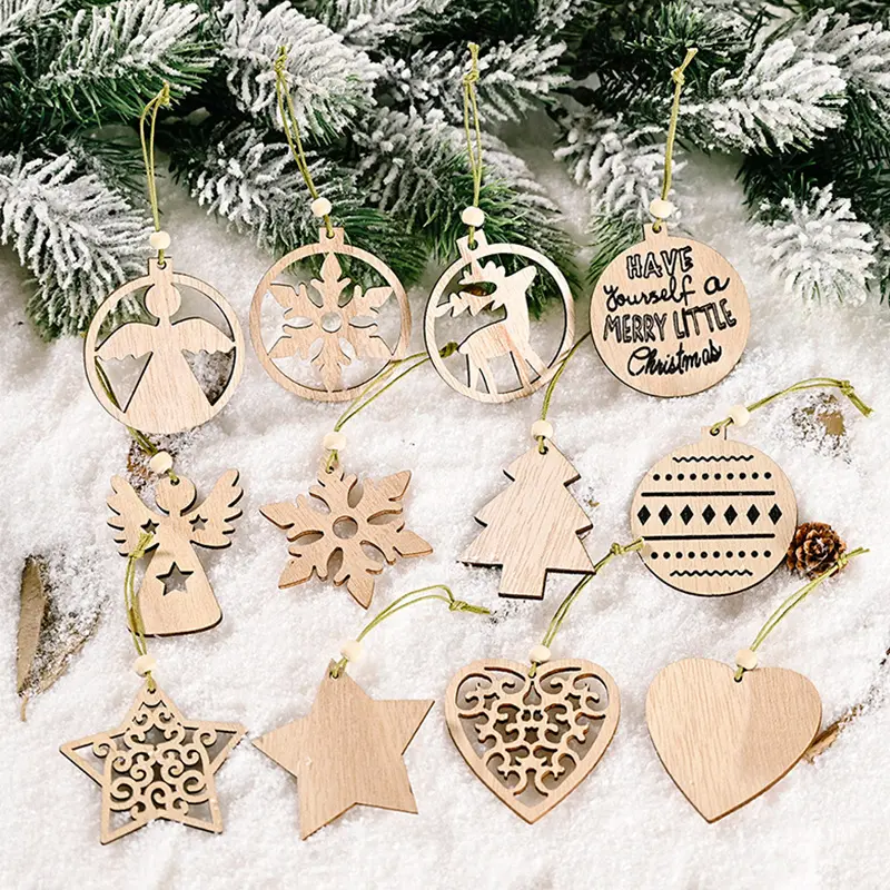Christmas Tree Wooden Decorations DIY Snowflake Party Wooden Ornament Xmas Custom Home Wooden Christmas Decorations