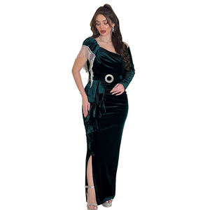 Gaun Maxi Panjang Model Lengan Asimetris dengan Rumbai dan Belahan Samping untuk Acara Malam dan Pesta - Product Image 1