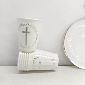 DAMAI - Vajilla Desechable para Fiesta de Bautizo Cristiano, Plato con Cruz Plateada y Corona de Olivas, Platos de Papel, Vasos, Servilletas - Product Image 3