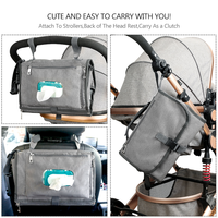 Sac de rangement multifonctionnel pour poussette en polyester imperméable à motif uni avec matelas à langer amovible pour bébé