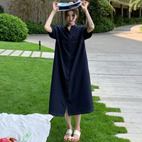 En stock Robe T-shirt longue d'été oversize décontractée unie fendue style plage pour femme