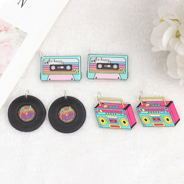 Movie Charms Acrylic Gramophone Record Tape Jewlery Findings for Necklace Diy Making