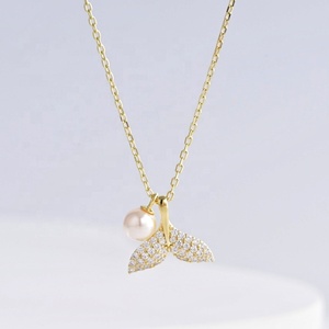 Collier pendentif poisson personnalisé en argent sterling 925, nœud d'été, mignon, pour filles, design élégant, colliers de mariée en or 18 carats et perles - Product Image 3