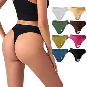 FF1735 Girls Cotton Breathable Thong Solid Color Stretchy Sexy Brief Panties Underwear Women Seamless Underwear Cotton Thong