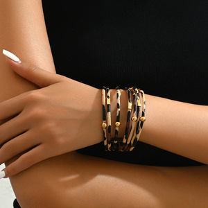 Women's Leopard Print <b>Leather</b> <b>Bracelet</b> Multi Layered Beaded Animal Pattern Fashion Jewelry for Daily Wear - Product Image 1