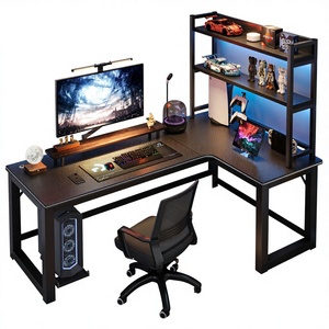 <span class=keywords><strong>Escritorio</strong></span> <span class=keywords><strong>de</strong></span> <span class=keywords><strong>Computadora</strong></span> para Juegos en Forma <span class=keywords><strong>de</strong></span> L con Superficie <span class=keywords><strong>de</strong></span> Madera e Iluminación RGB - Modelo CY-RGB-D1 - Uso en Casa, Estudio y Oficina - Product Image 1