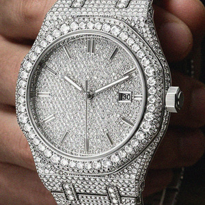Luxury VVS Moissanite Watch, Mechanical Movement Men Full Diamond Inlaid, 5ATM <b>Waterproof</b> 42mm Dial Luminous Hands Unisex - Product Image 2