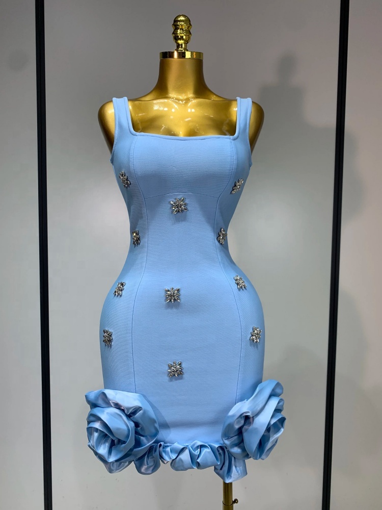 chinese dress ladies Blue Floral Resort Wear Mini Dress | Luxury Vacation Dress