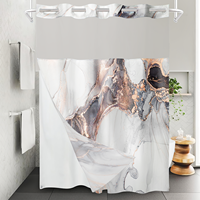 Rideau de douche élégant et luxueux en marbre blanc, gris et cuivre, double couche, avec doublure imperméable à clipser, anti-moisissure, durable et doré