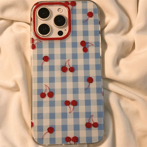 Coque de téléphone cerise simple à carreaux bleus coque de protection en silicone de dessin animé adaptée pour <span class=keywords><strong>iPhone</strong></span> 16/15 PRO - Product Image 3