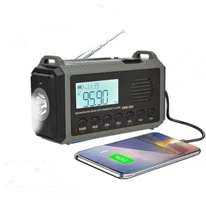 SOS Alarme Display Tempo Rádio de Emergência Prevenção de Desastres Multiband FM manivela de energia solar Rádio portátil solar