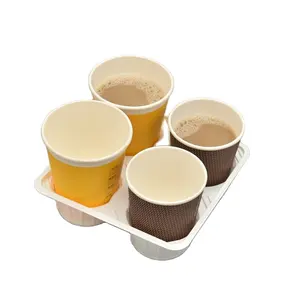 Takeaway 2 4ถ้วยแบบหนีบแบบใช้แล้วทิ้งยูทิลิตี้สำหรับใส่เครื่องดื่มกาแฟถ้วยพลาสติก