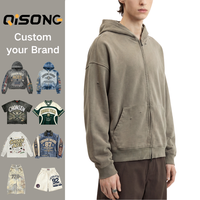 Felpa con Cappuccio Streetwear di Alta Qualità con Logo Personalizzato, Zip Frontale, Doppio Strato, Effetto Lavaggio Acido e Sbiadito, Stile Vintage con Tasche
