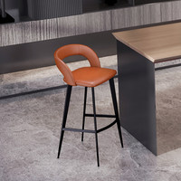 Tabouret de bar moderne et simple à haut dossier, structure en fer, luxe léger, cuir de vachette italien première couche, style designer HD-7166D