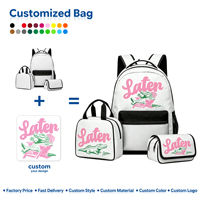 Set Ransel Tiga Bagian Anti Air dengan Resleting, Ringan, untuk Sehari-hari, Desain Geometris, Unisex, Custom, Termasuk Tas Makan Siang dan Tempat Pensil