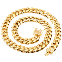 Chaîne Collier Ras-du-Cou Maille Cubaine Miami Iced Out pour Homme 6 à 18mm, en Or 18k 14k Acier Inoxydable, Fermoir Diamant Zircon Cubique