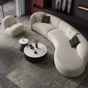 Sofá Seccional Curvo sin Brazos de Tela Blanca de Diseño Moderno, Sofá Modular con Forma Especial de Bouclé Suave para Sala de Estar - Product Image 6
