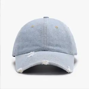 China Oem Denim Jeans Distressed Papa Hoed Mannen En Vrouwen Gewassen Distressed Cap Sport Hoed