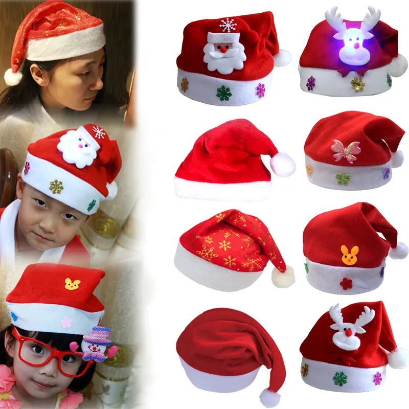 2024 חג המולד דוגמניות במפעל כובע חג המולד עם ילדים באיכות גבוהה אור ילדים סנטה כובעי חג המולד קישוטי