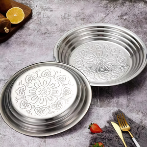 ZESHENG Assiette Classique en Acier Inoxydable à Motifs Floraux, Écologique, Plateau <span class=keywords><strong>Rond</strong></span> pour Aliments, Idéale pour l'Exportation vers le Moyen-Orient - Product Image 5