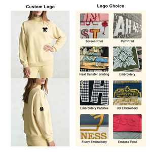 High Quality Custom Heavyweight 320g Cotton Terry <strong>Jumper</strong> <strong>Women</strong> Drop Shoulder <strong>Yellow</strong> Oversized Embroidered Mock Neck Sweatshirt - Product Image 2