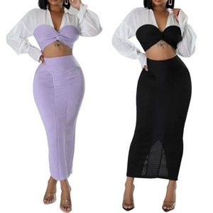 Viviblook Z0106ST01 moda nuevo conjunto falda para mujer Casual manga larga Top y falda larga Mujer conjunto de dos piezas - Product Image 1