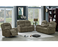 Sofá Reclinable Manual de Alta Calidad, Sofás Modulares Giratorios de Cuero Clásico y Madera para Sala de Estar de Lujo, Muebles de Bar y Ocio